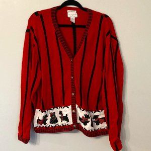 Vintage 90s Dog Sweater Size XL Red Black Stripes Scottie Dogs Christophe & Bank
